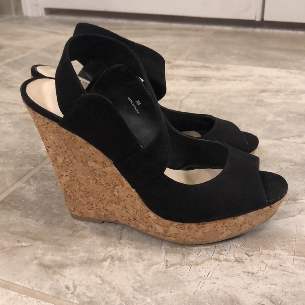 Audrey Brooke black suede wedges